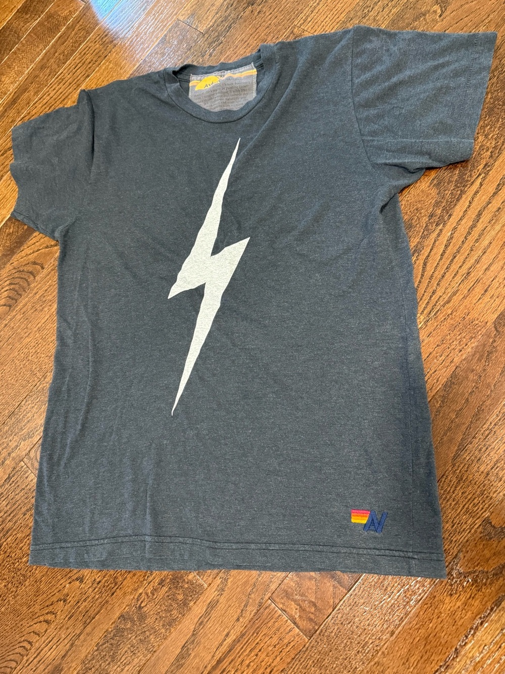 Aviator Nation Charcoal Tee with White Lightning Graphic